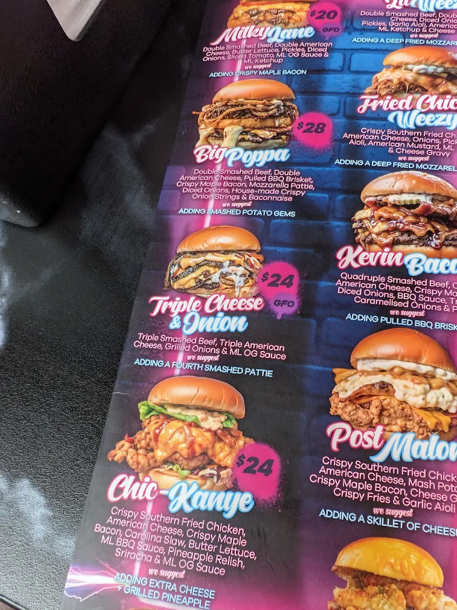 Menu, Milky Lane Bunbury