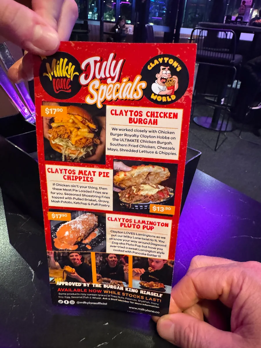 Menu, Milky Lane Bunbury