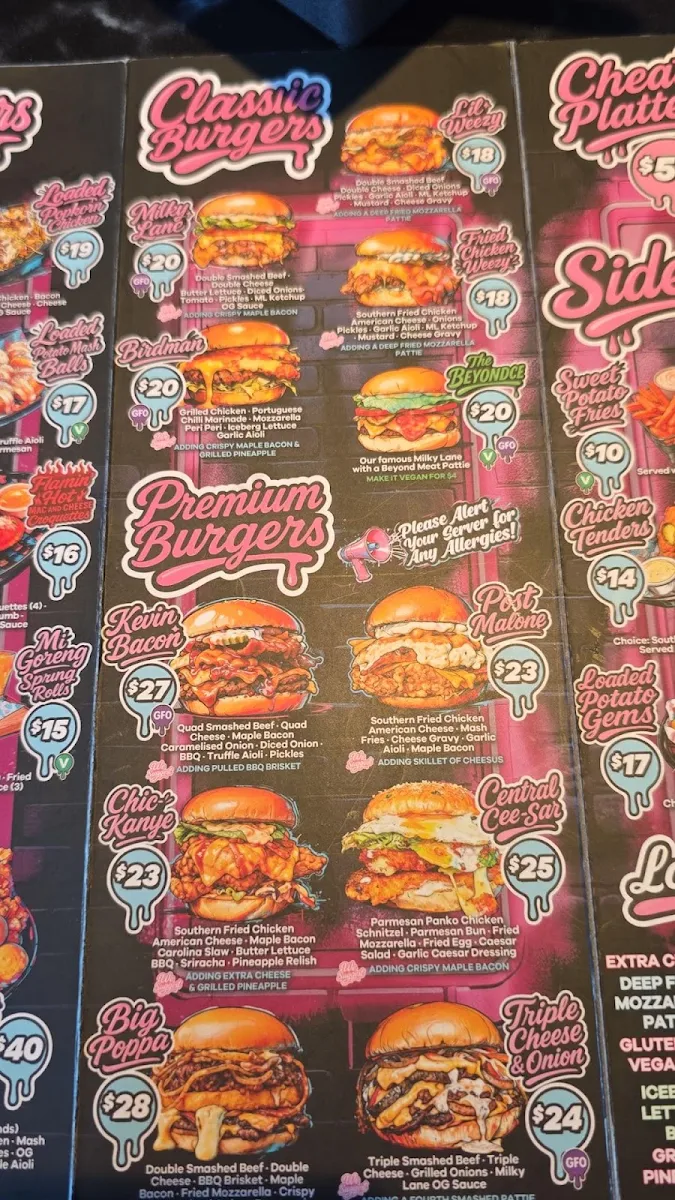 Menu, Milky Lane Bunbury