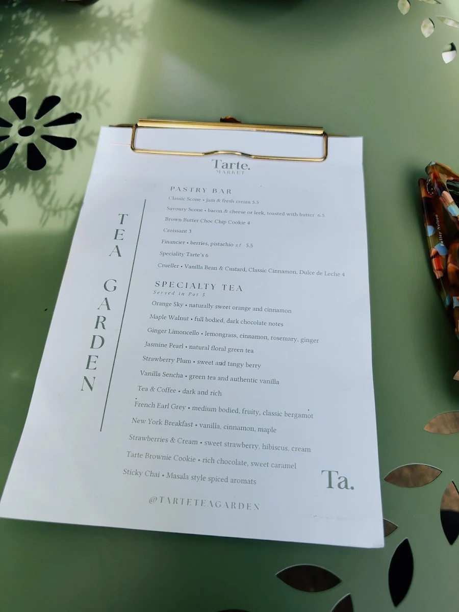 Menu, Tarte Tea Garden
