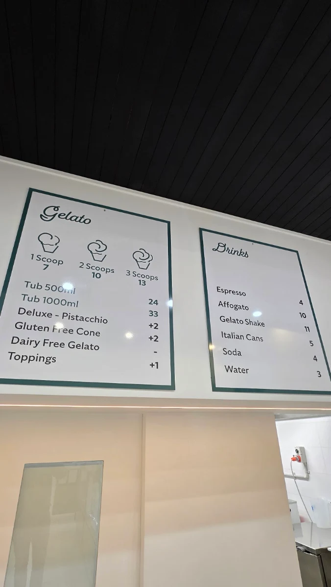 Menu, Eden Gelato