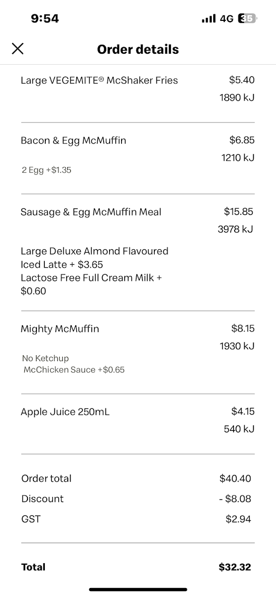 Menu, McDonald's