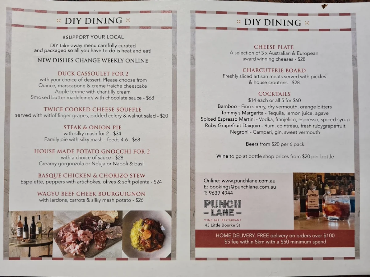 Menu, Punch Lane Wine Bar & Restaurant