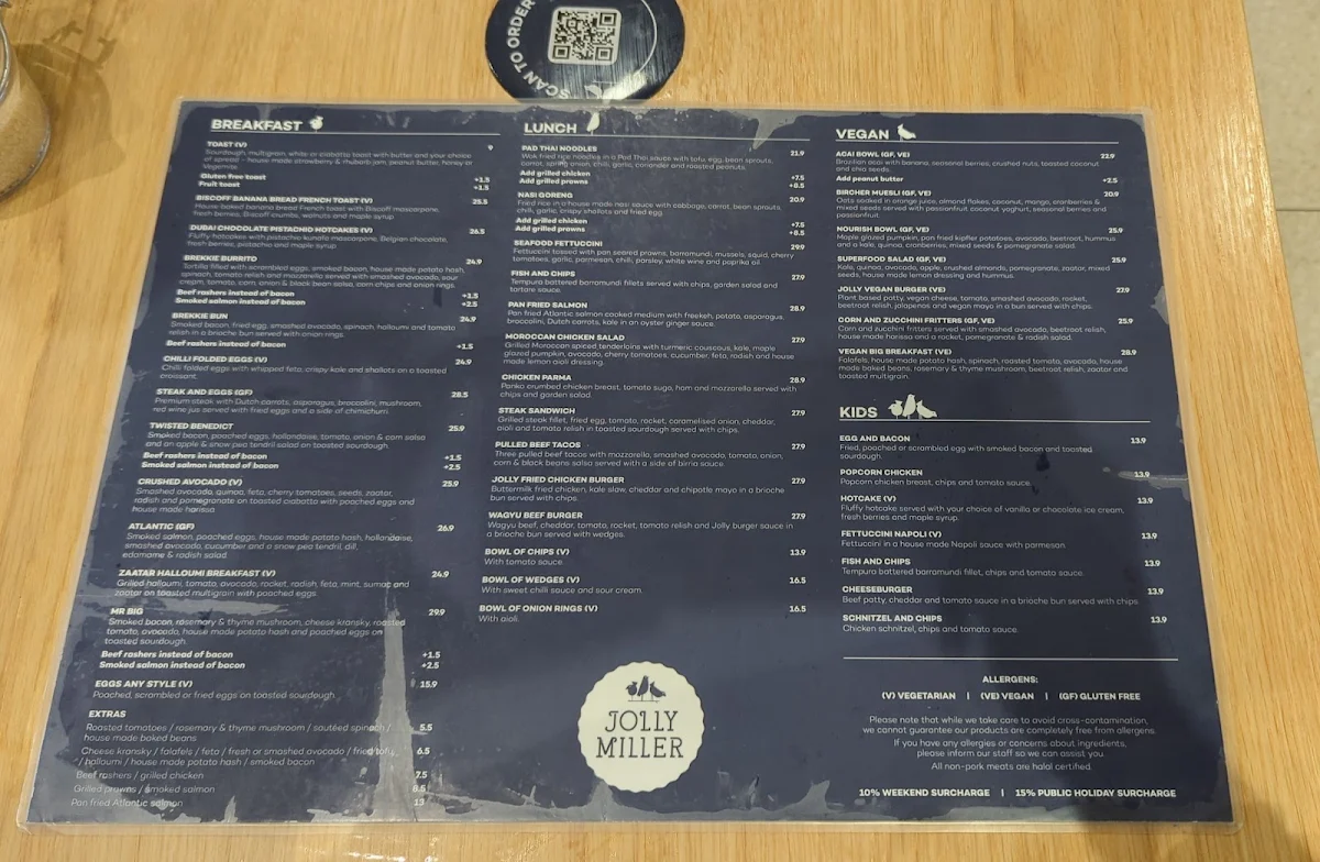 Menu, The Jolly Miller (Craigieburn)