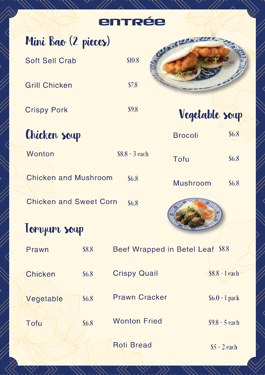 Menu, A Béo Vietnamese restaurant and Café