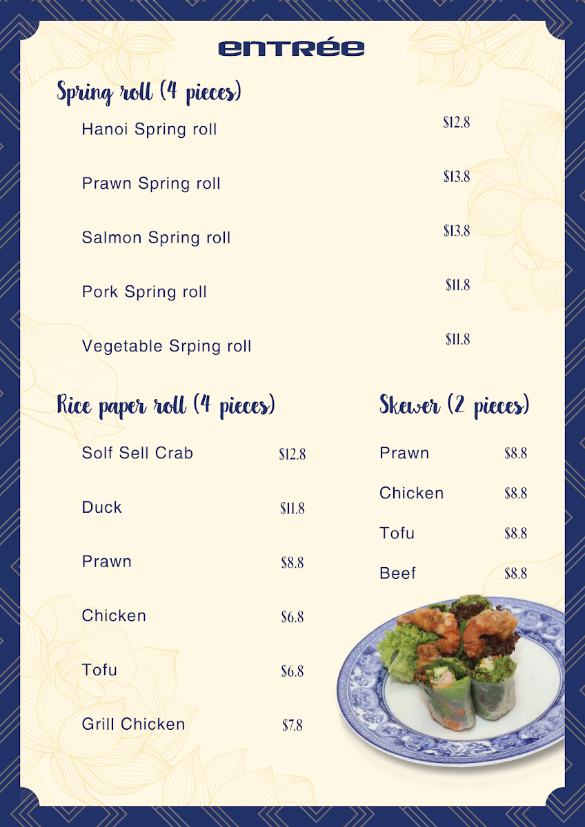 Menu, A Béo Vietnamese restaurant and Café