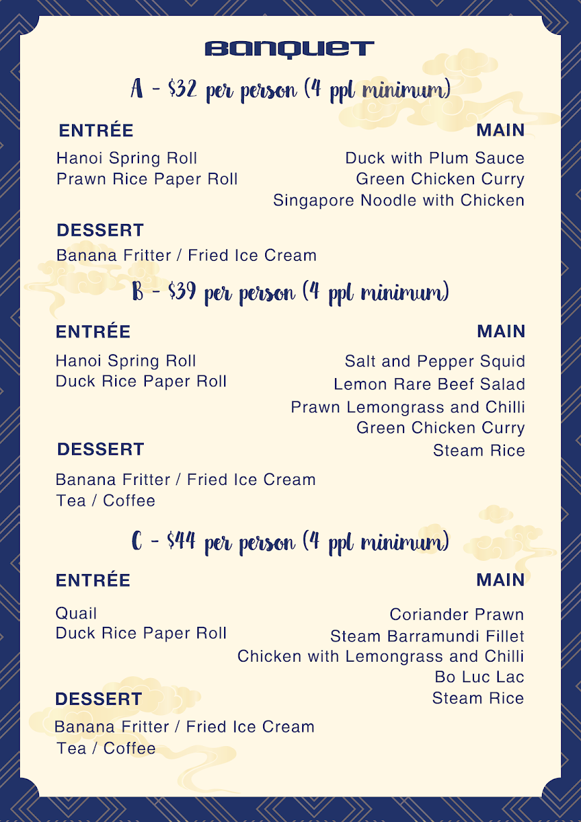 Menu, A Béo Vietnamese restaurant and Café