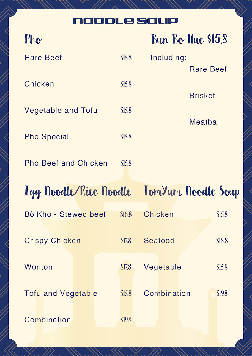 Menu, A Béo Vietnamese restaurant and Café