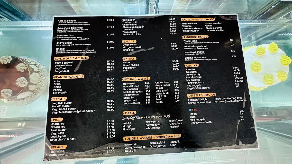 Menu, Veer Jee Eggless Bakery and Indian restaurant