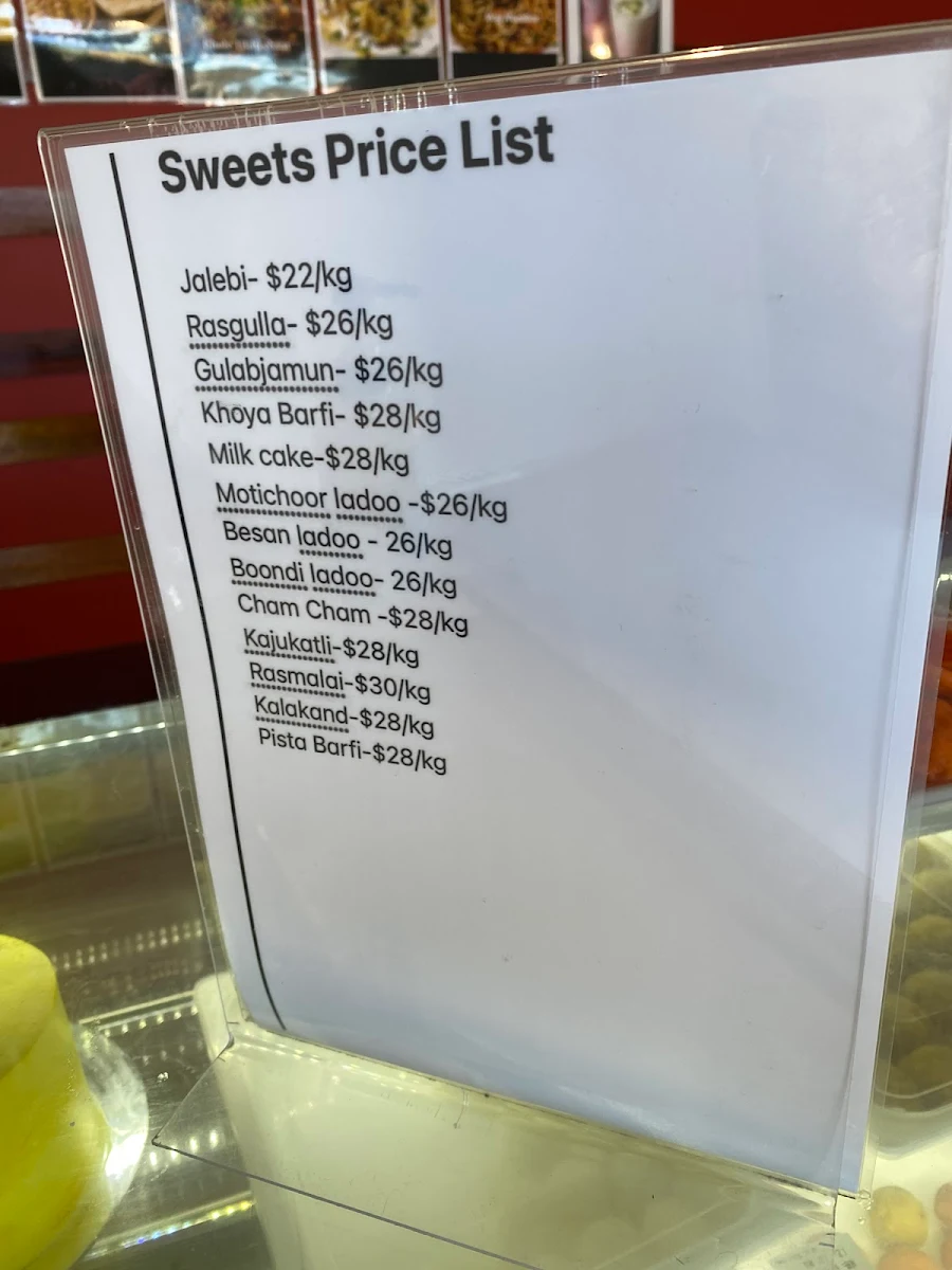 Menu, Veer Jee Eggless Bakery and Indian restaurant