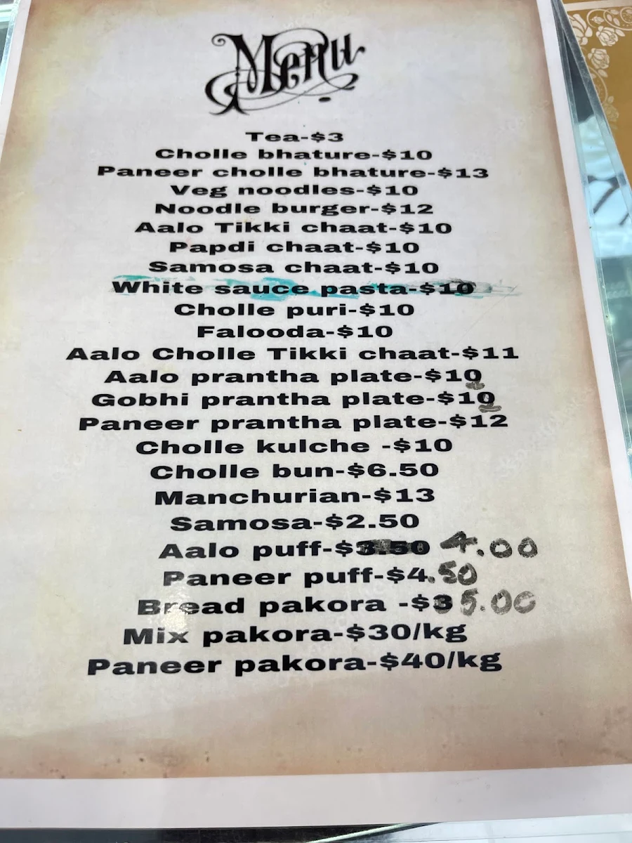 Menu, Veer Jee Eggless Bakery and Indian restaurant