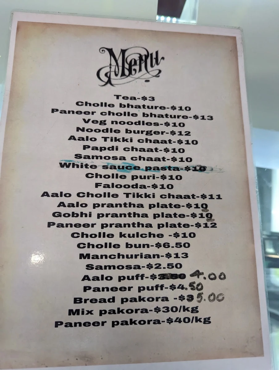Menu, Veer Jee Eggless Bakery and Indian restaurant