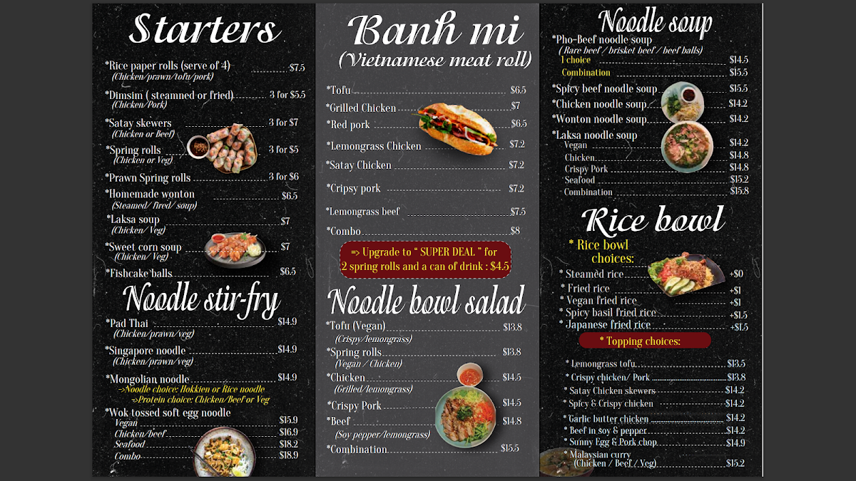 Menu, Asian Taste Vietnamese cuisine