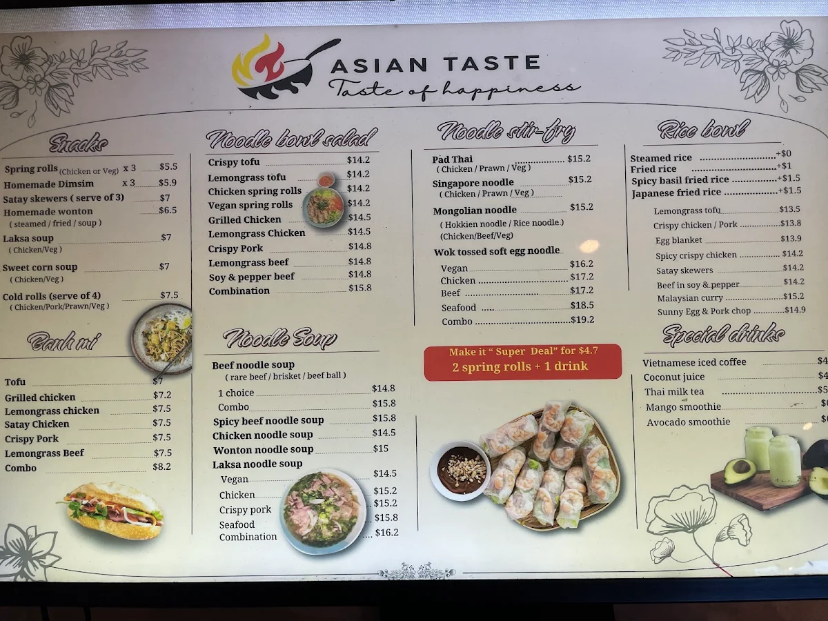 Menu, Asian Taste Vietnamese cuisine