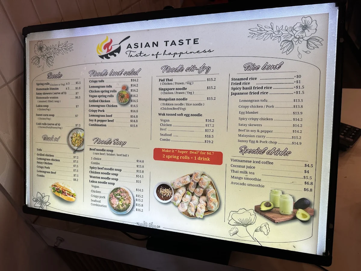 Menu, Asian Taste Vietnamese cuisine