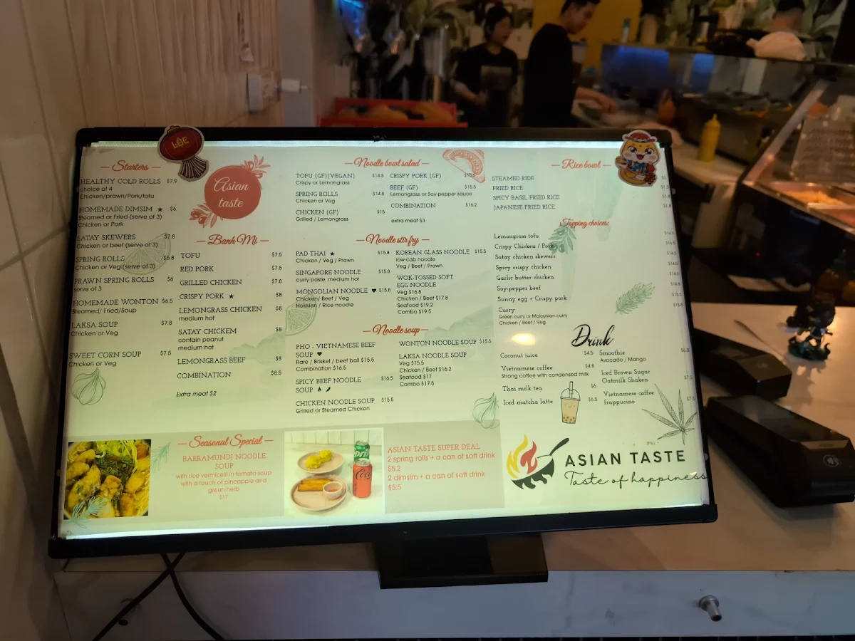Menu, Asian Taste Vietnamese cuisine