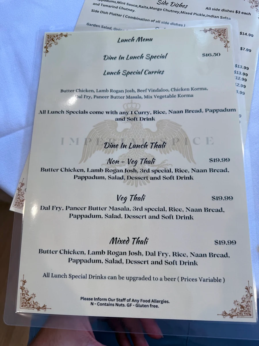Menu, Imperial Spice