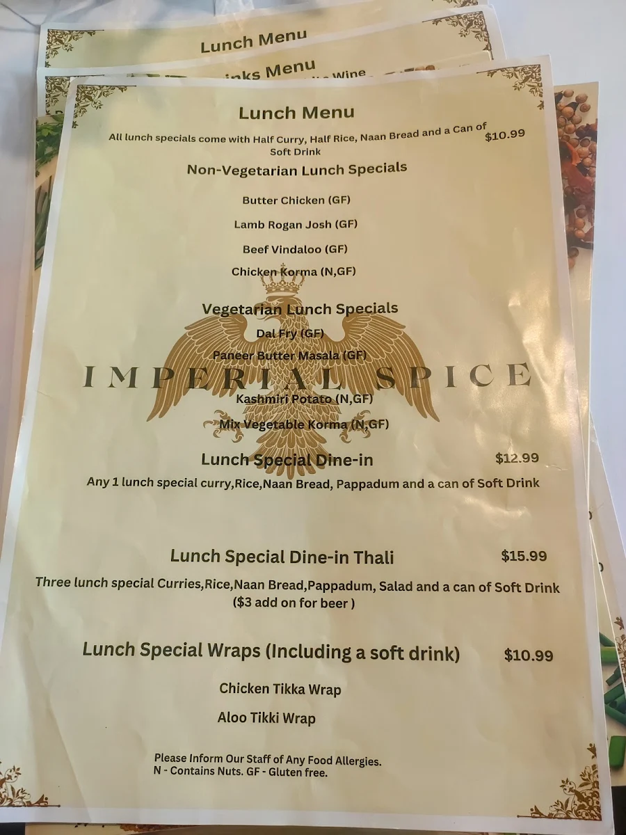 Menu, Imperial Spice