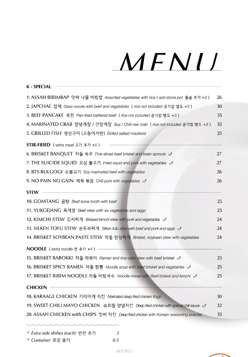Menu, Assah