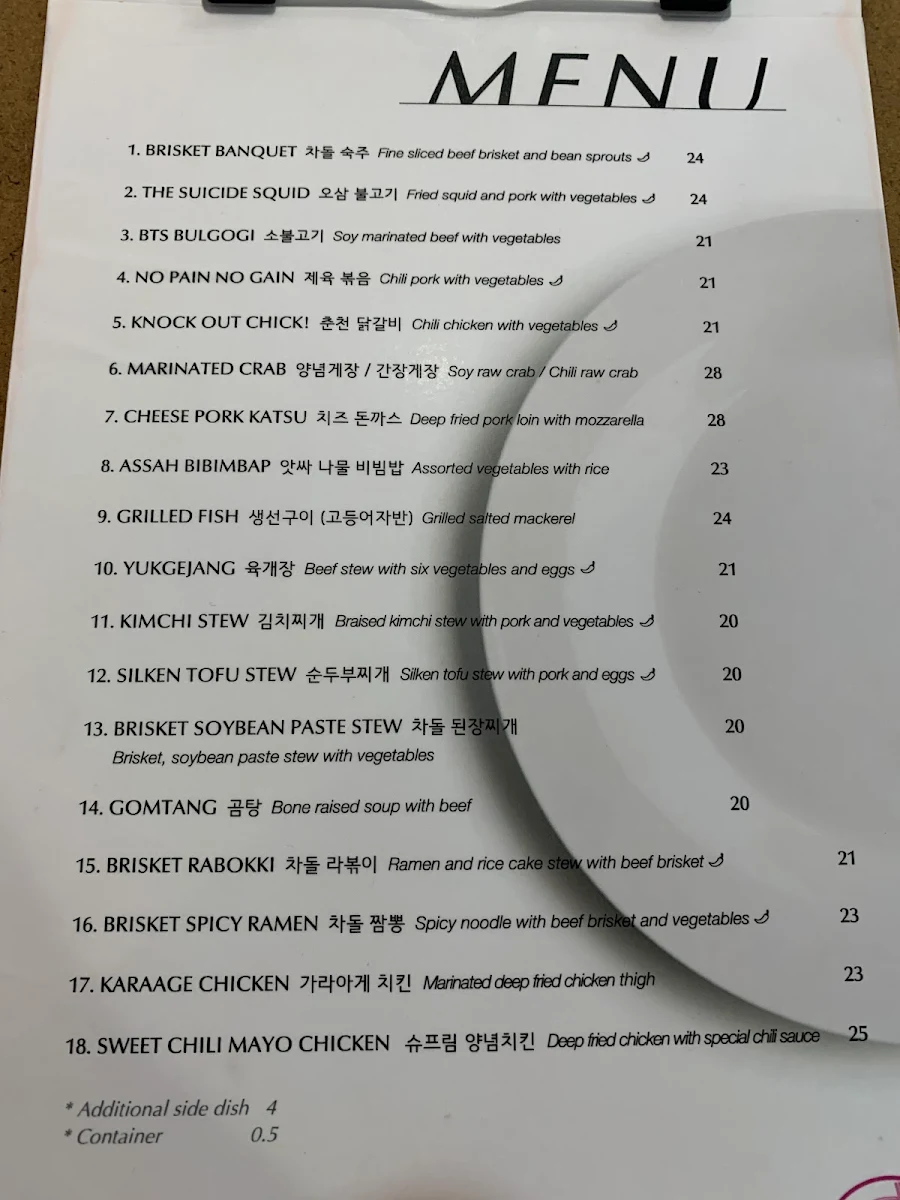 Menu, Assah