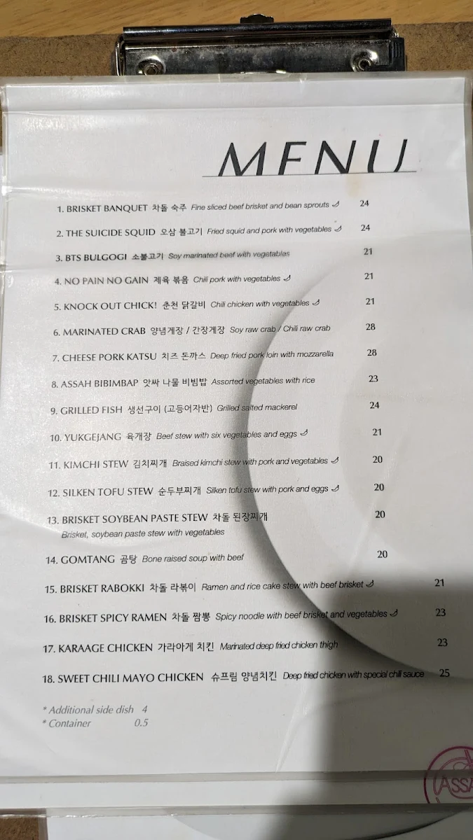 Menu, Assah