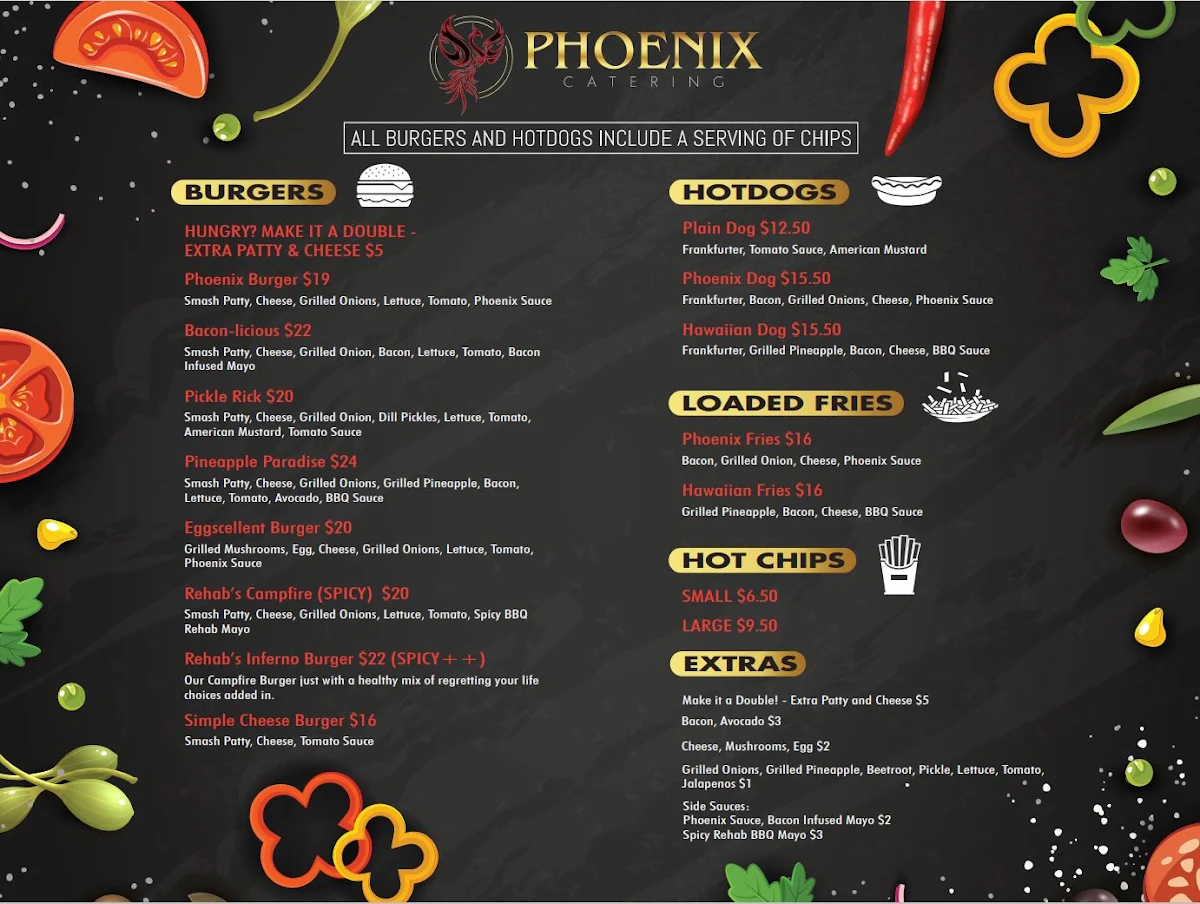 Menu, Phoenix Catering @ The Boat Ramp