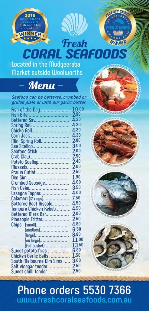 Menu, Fresh Coral Seafoods