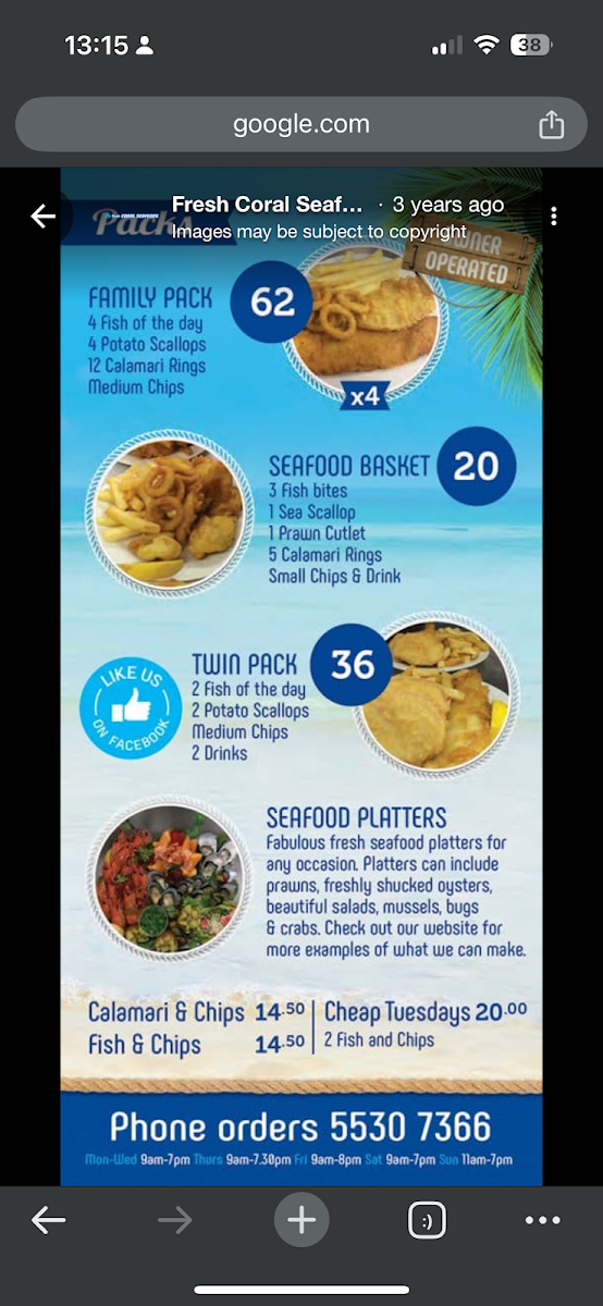 Menu, Fresh Coral Seafoods
