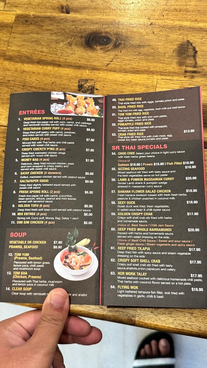 Menu, SR Thai Restaurant