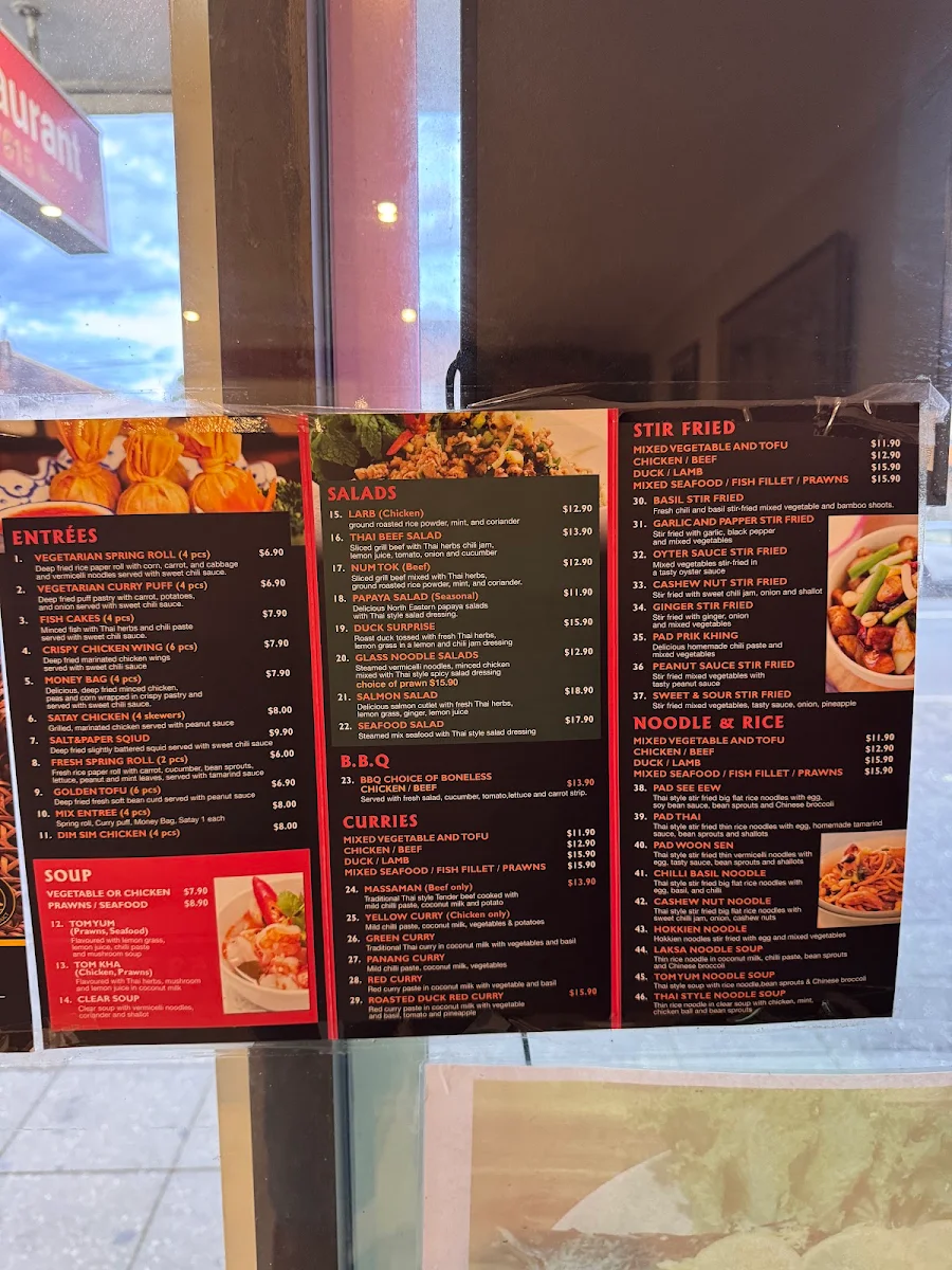 Menu, SR Thai Restaurant