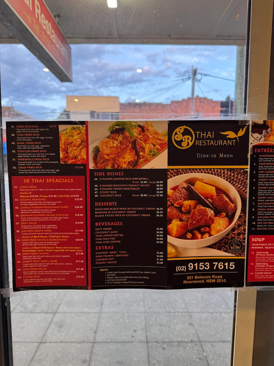 Menu, SR Thai Restaurant