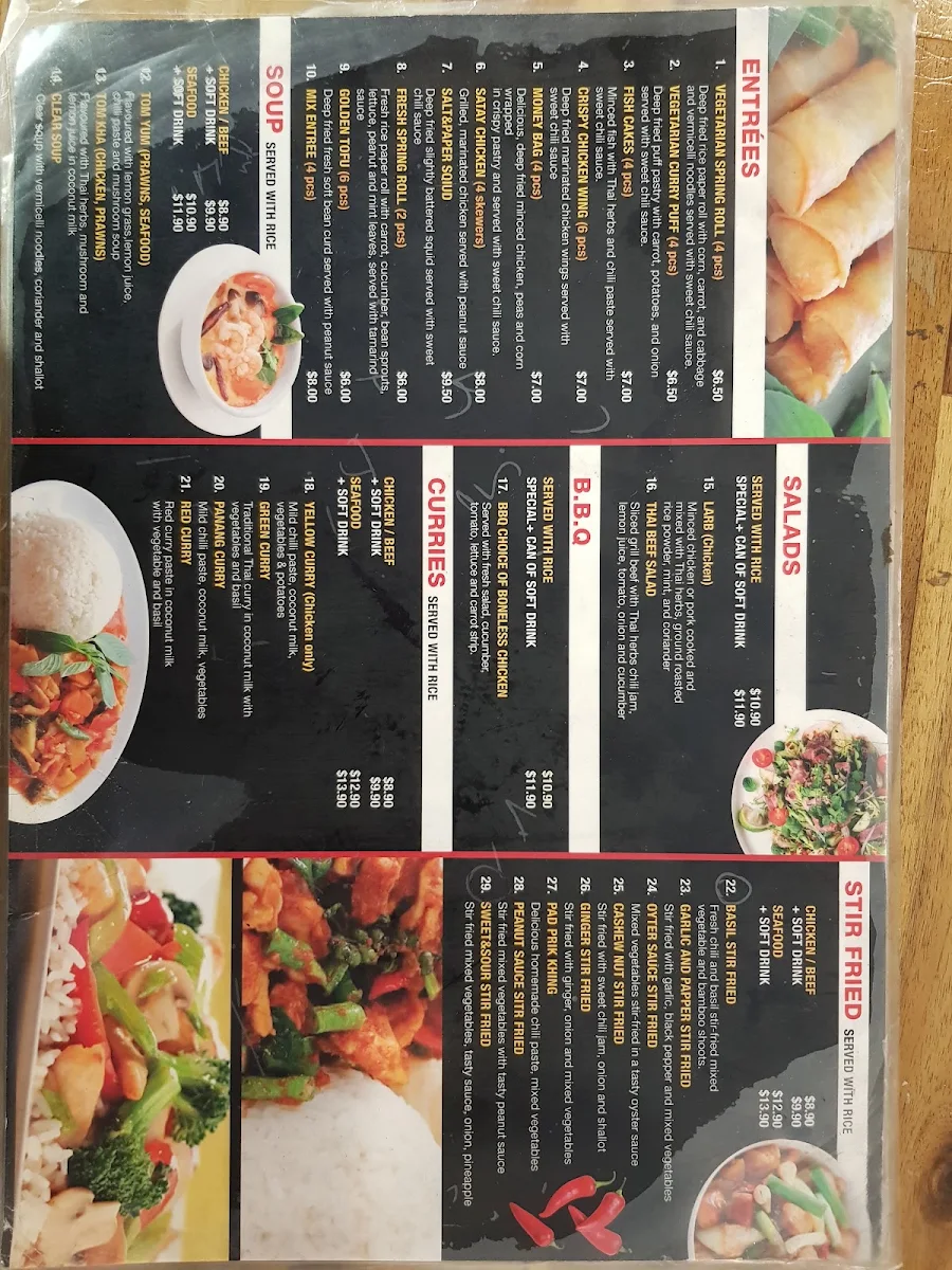 Menu, SR Thai Restaurant