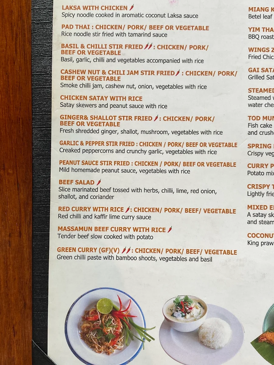 Menu, Yim Thai Yeronga