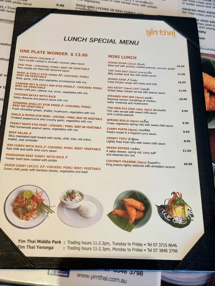 Menu, Yim Thai Yeronga