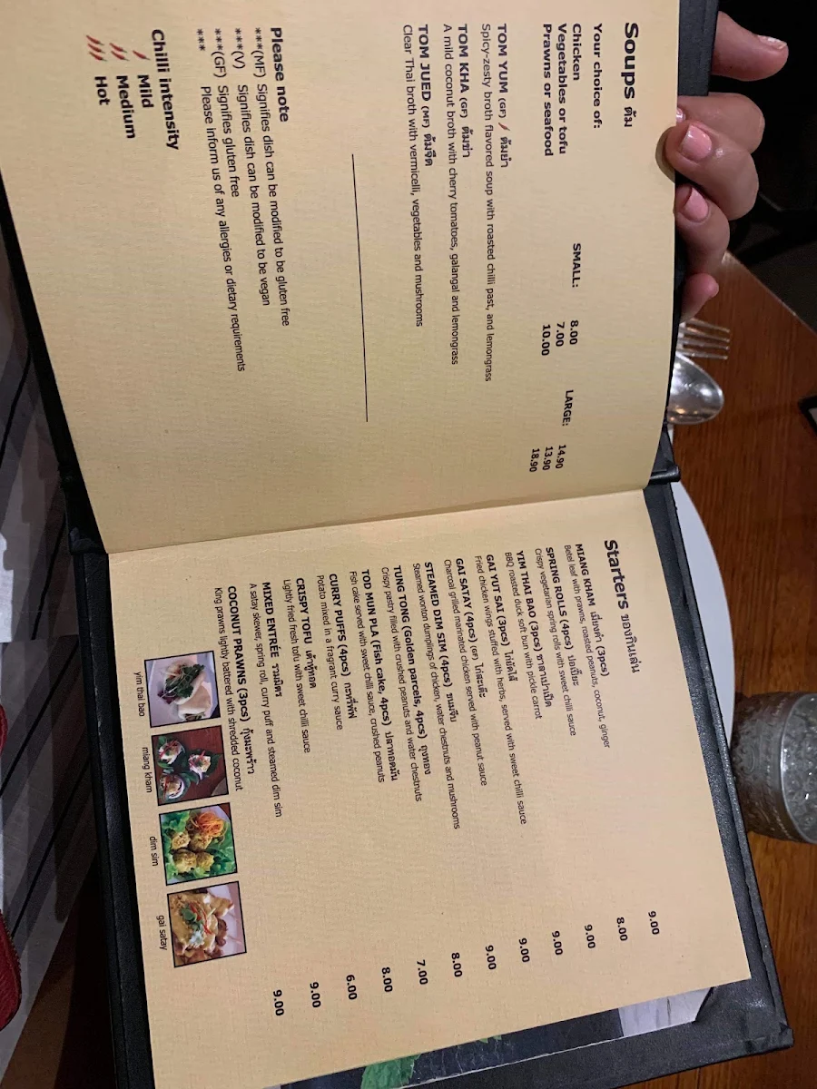Menu, Yim Thai Yeronga
