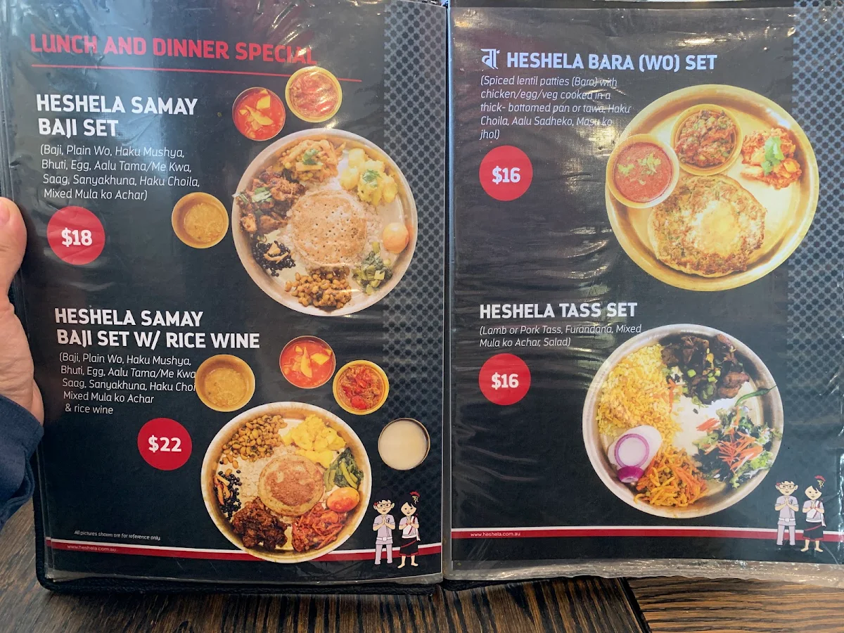 Menu, Heshela Newa Khaja Ghar Rockdale