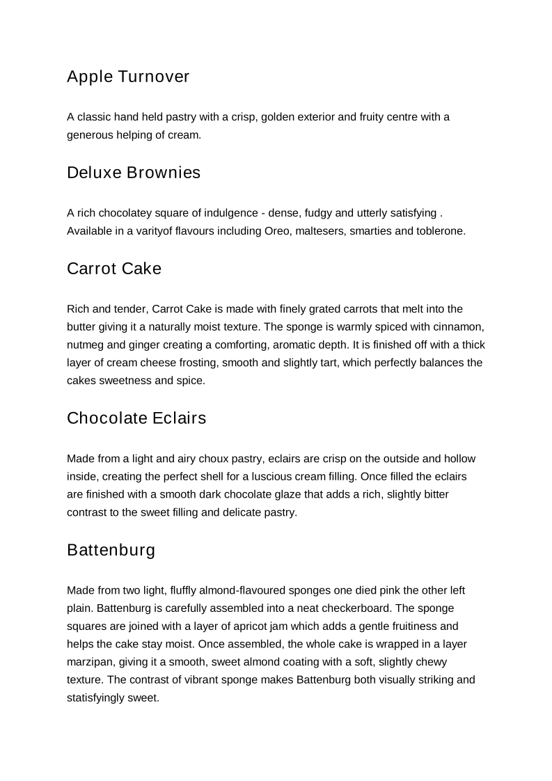 Menu, Browns British Bakehouse