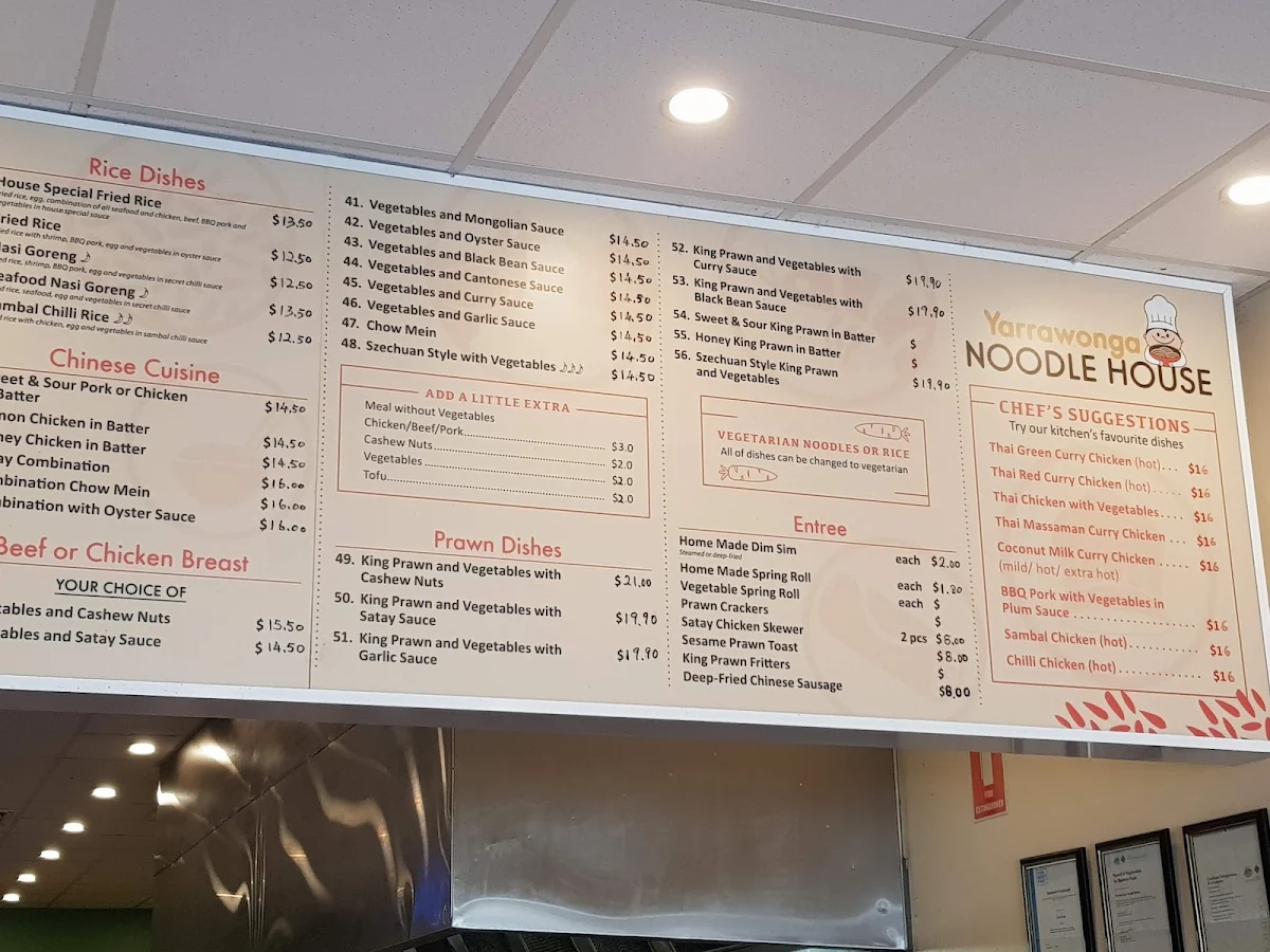 Menu, Yarrawonga Noodle House