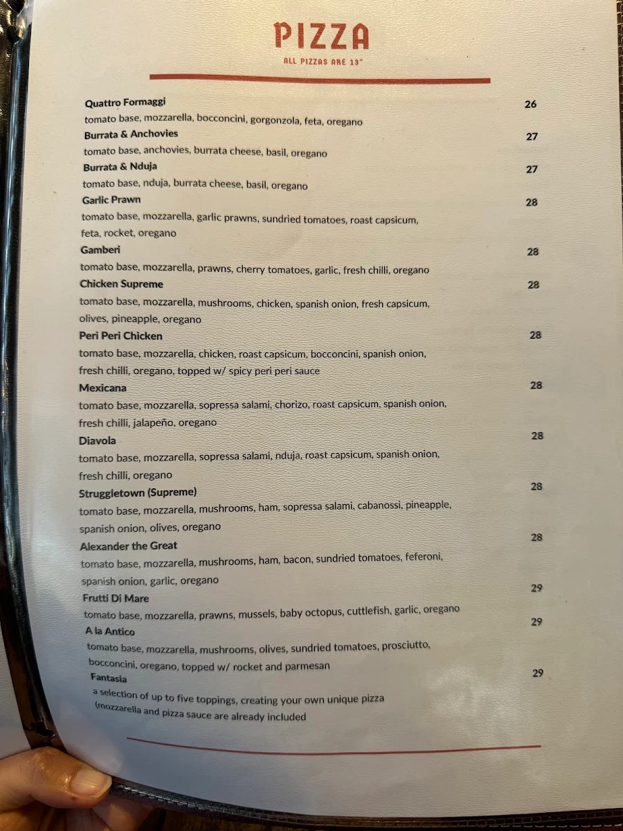 Menu, Antico Woodfired Pizza