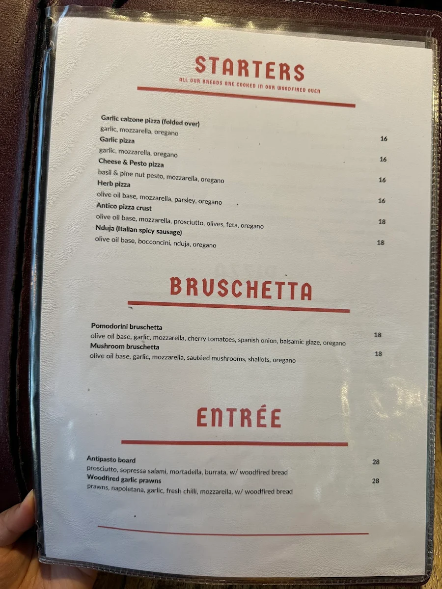 Menu, Antico Woodfired Pizza