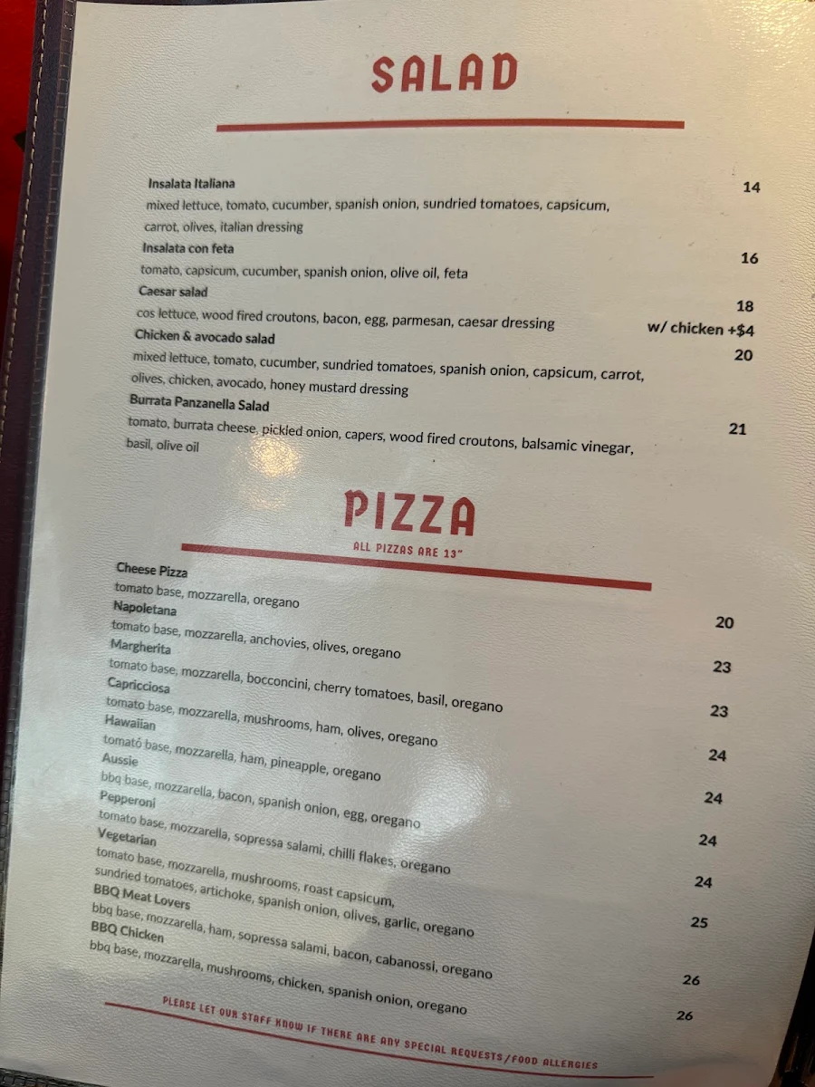 Menu, Antico Woodfired Pizza