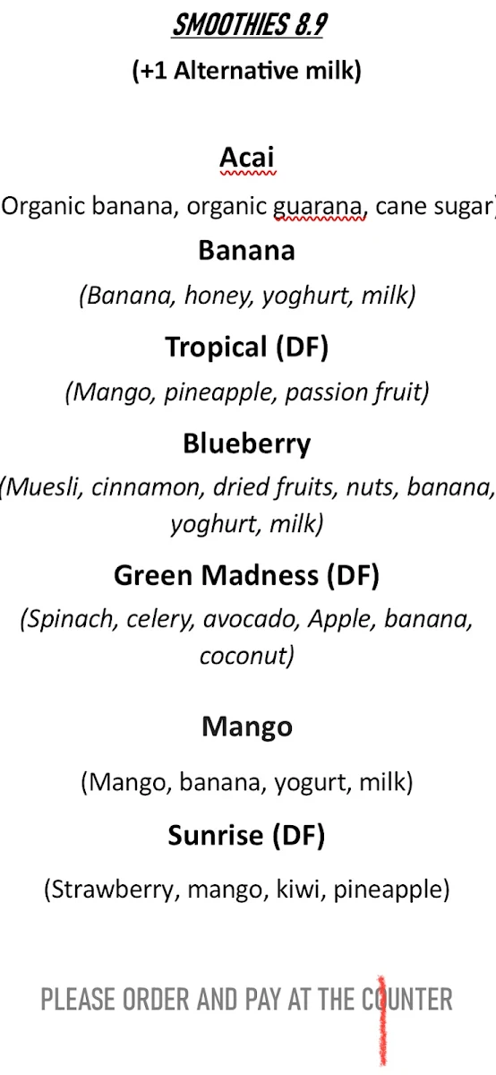 Menu, Cafe C&M （Peakhurst）