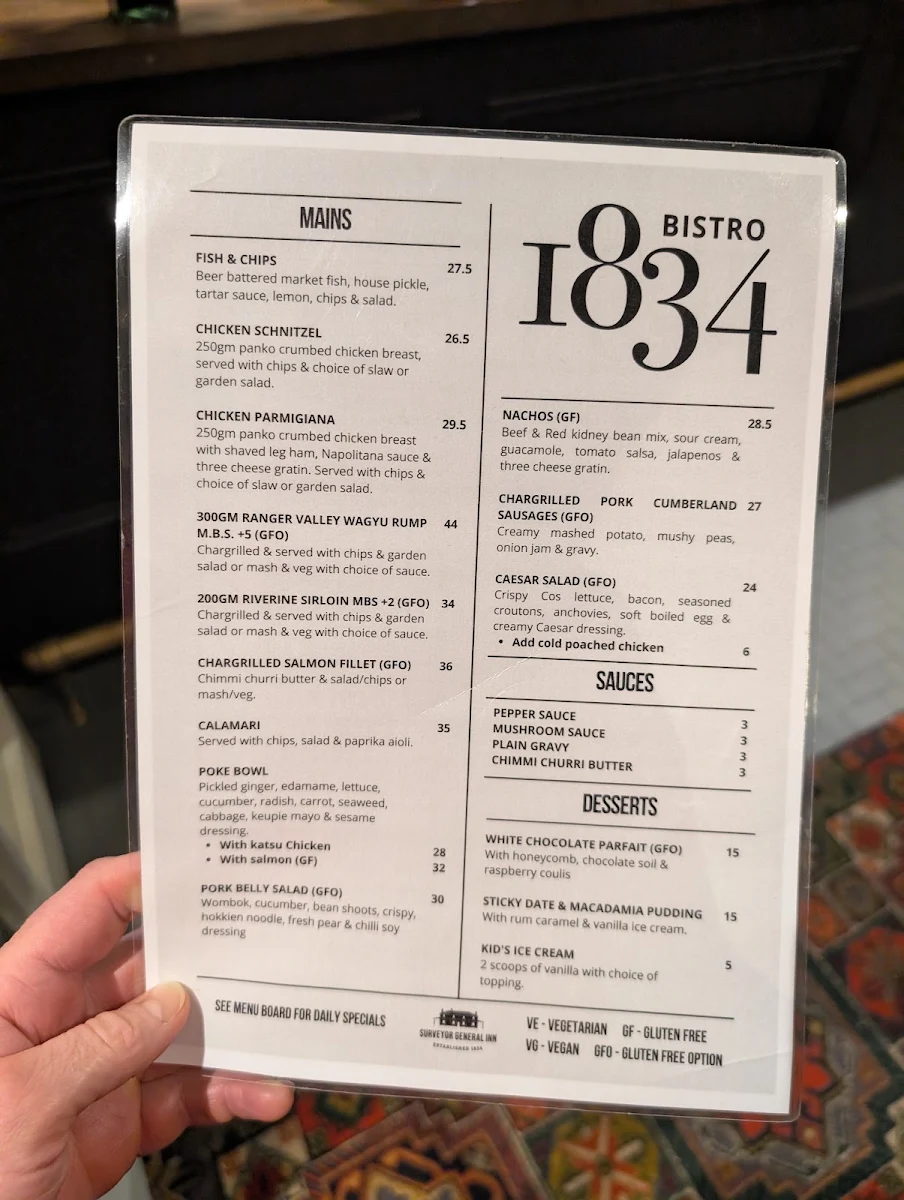 Menu, Bistro 1834