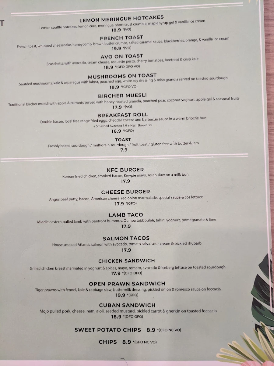 Menu, Ricardo's Cafe
