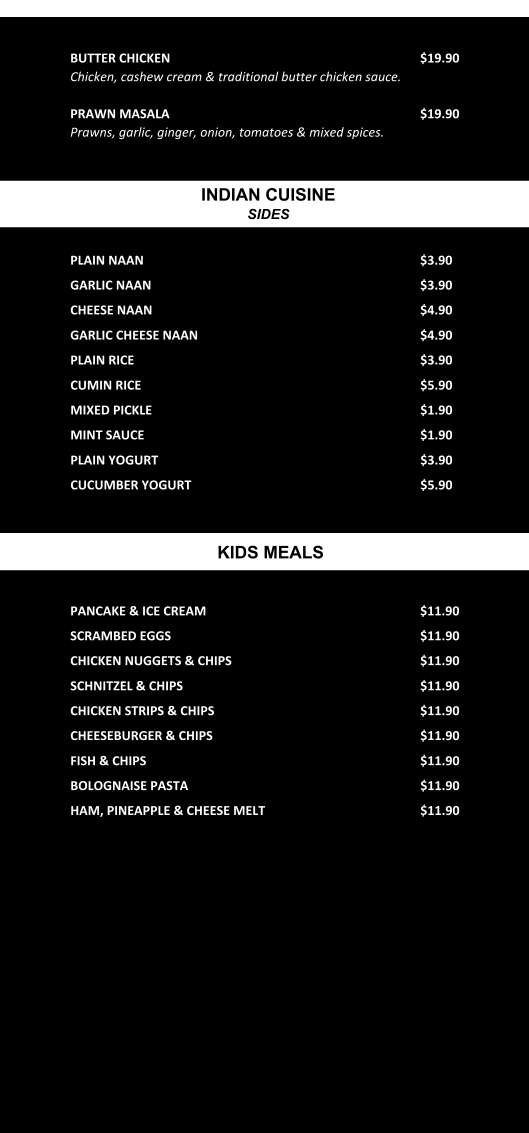 Menu, La Montagna Cafe
