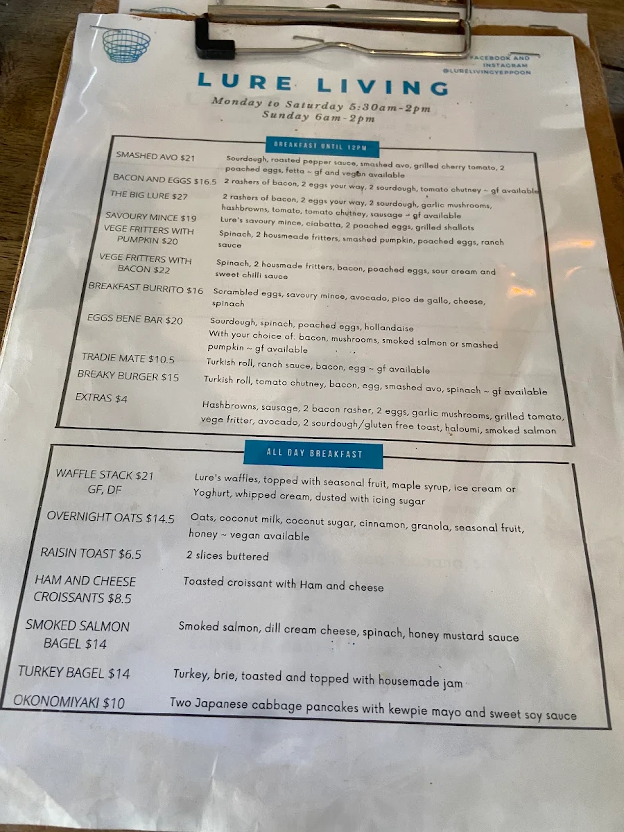Menu, Lure Living