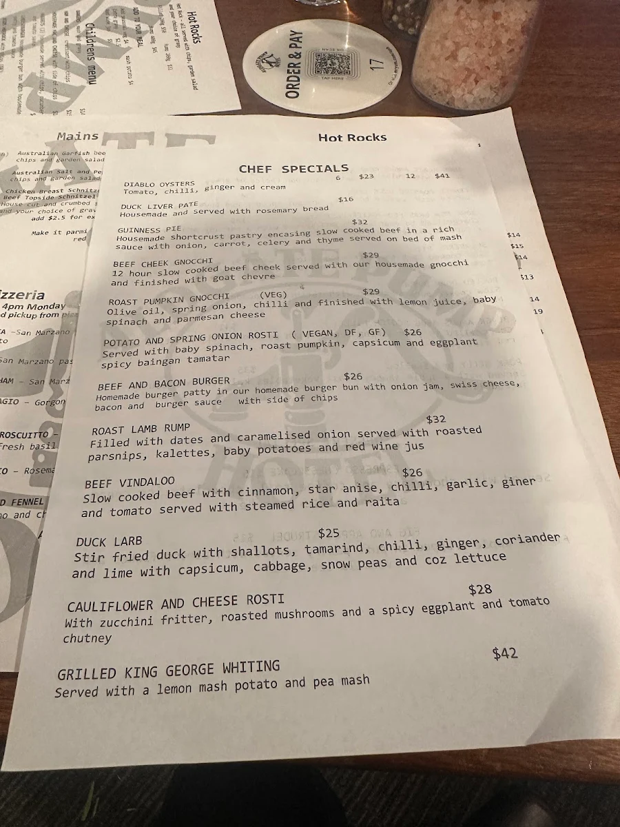 Menu, Aldgate Pump Hotel