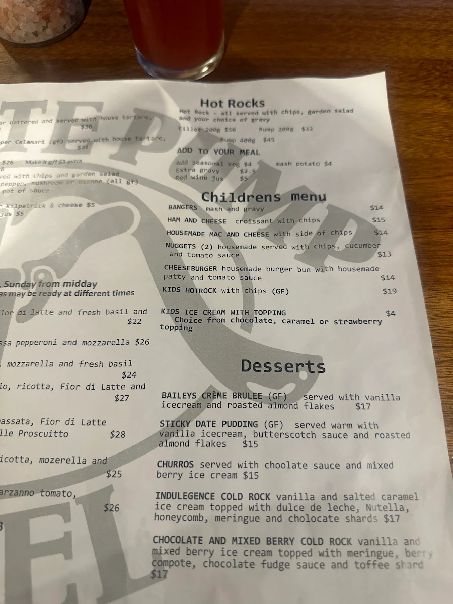 Menu, Aldgate Pump Hotel
