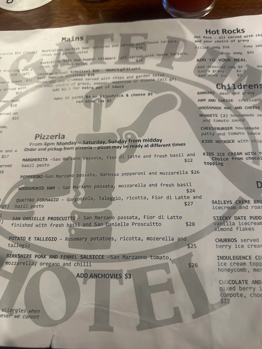 Menu, Aldgate Pump Hotel