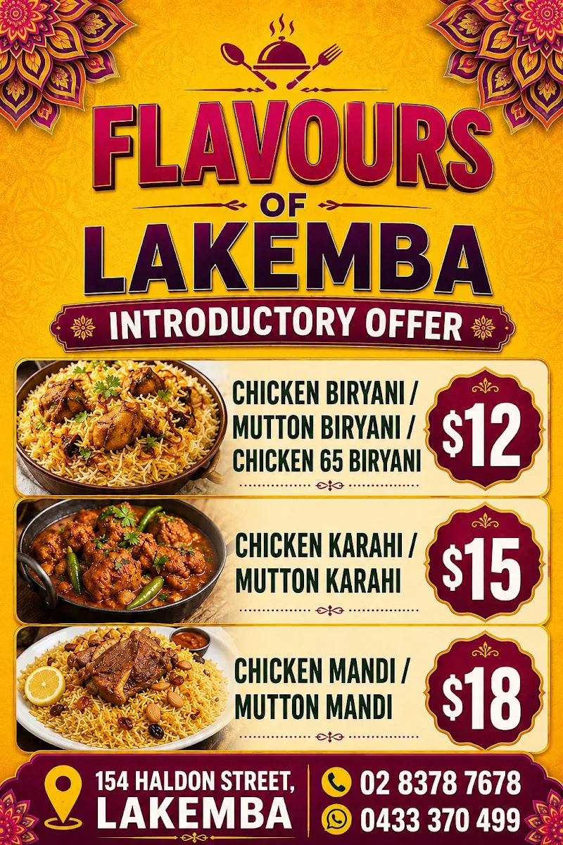 Menu, Flavours of lakemba (Indo-Pak Cuisine)